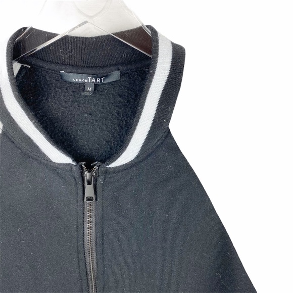 Lemon Tart Grey Black Varsity Fleece Academia Preppy Collegiate Jacket Medium - Picture 4 of 6